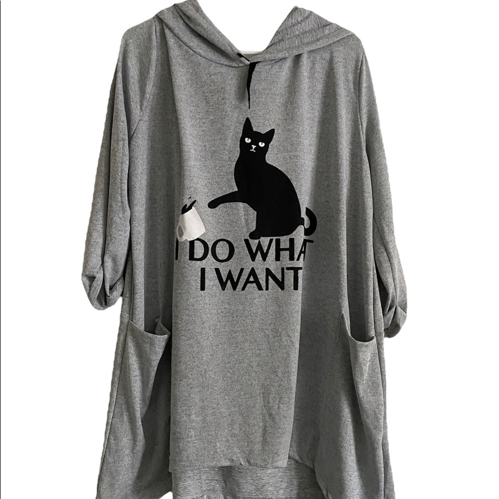 Black cat hood long sleeve hoodie shirt